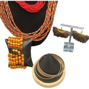 Calipso Inspired Beaded Necklace & Bracelet Set With Earrings